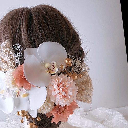 ❁︎ moon_nail24様❁︎ 成人式 髪飾り ヘッドドレス モダン花×リボン 成人式 髪飾り 和装 リボン 袴 卒業式 花 ヘッドドレス セット