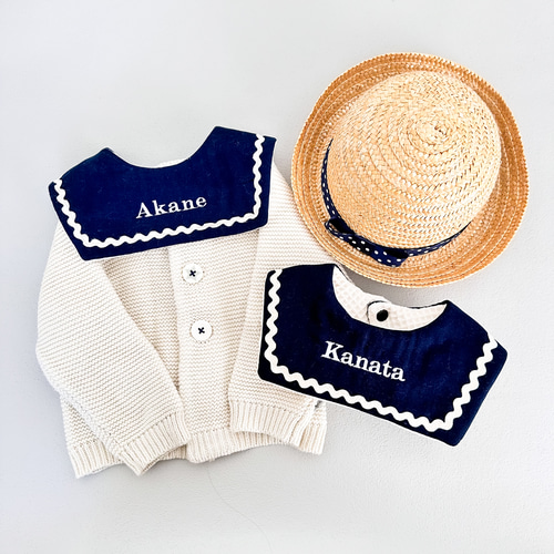 特集掲載】\名入れ︎✿2way/セーラースタイ 付け襟風スタイ よだれかけ