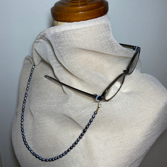 真珠　ブラック淡水パール　眼鏡チェーン 8枚目の画像