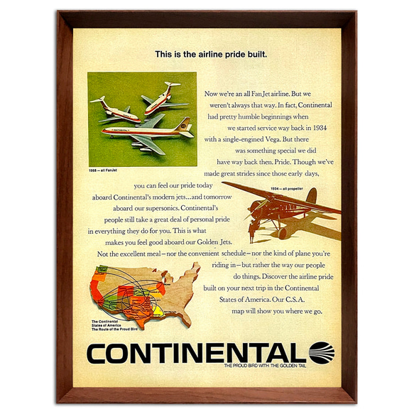 コンチネンタル航空 1960年代 アメリカ ヴィンテージ 雑誌 広告 額付 ポスター 3枚目の画像