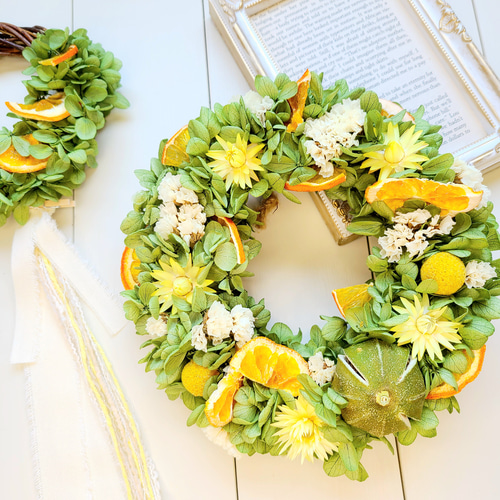 ◇初夏のリース◇ミモザとクラスぺディアのリース◇ナチュラルリース