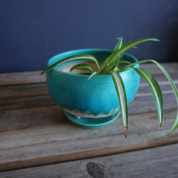 【陶器】トルコ青の脚付き植木鉢 ９ 4枚目の画像