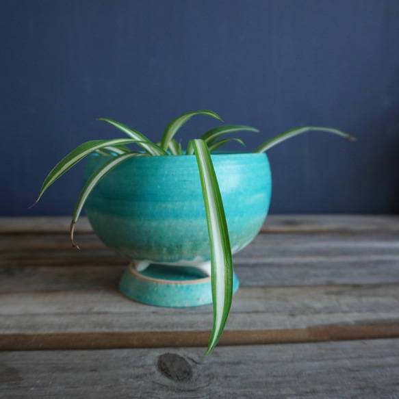 【陶器】トルコ青の脚付き植木鉢 ９ 5枚目の画像