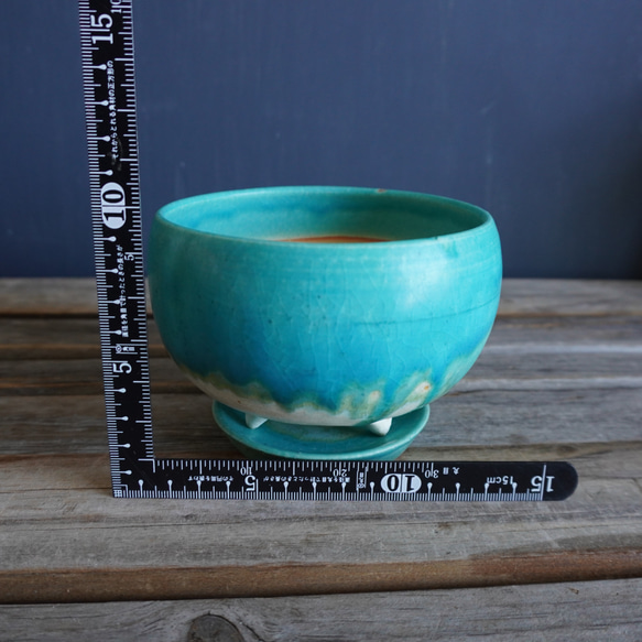 【陶器】トルコ青の脚付き植木鉢 ９ 17枚目の画像