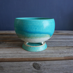 【陶器】トルコ青の脚付き植木鉢 ９ 8枚目の画像