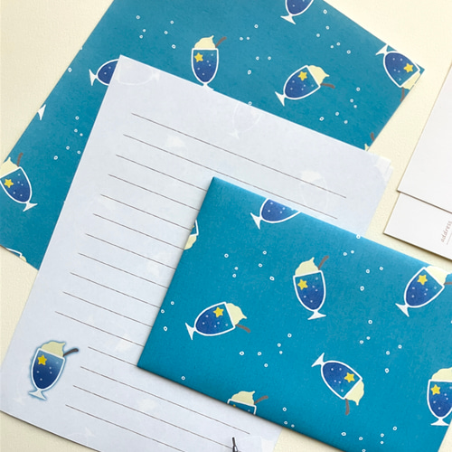 推し色☆クリームソーダのレターセット【青】 レターセット ひとしずく