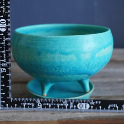 【陶器】トルコ青の脚付き植木鉢 11 14枚目の画像