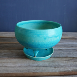 【陶器】トルコ青の脚付き植木鉢 11 6枚目の画像