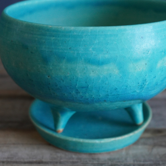 【陶器】トルコ青の脚付き植木鉢 11 12枚目の画像