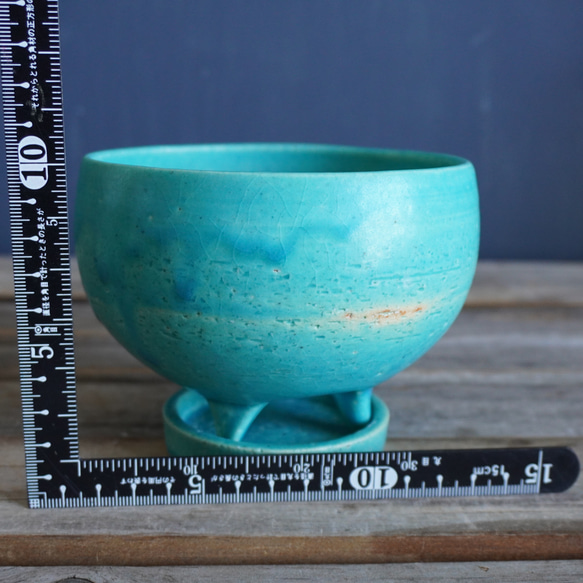 【陶器】トルコ青の脚付き植木鉢 12 16枚目の画像