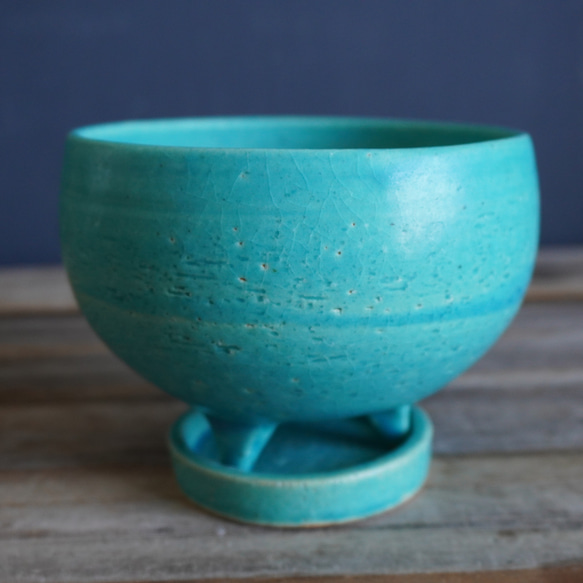 【陶器】トルコ青の脚付き植木鉢 12 11枚目の画像
