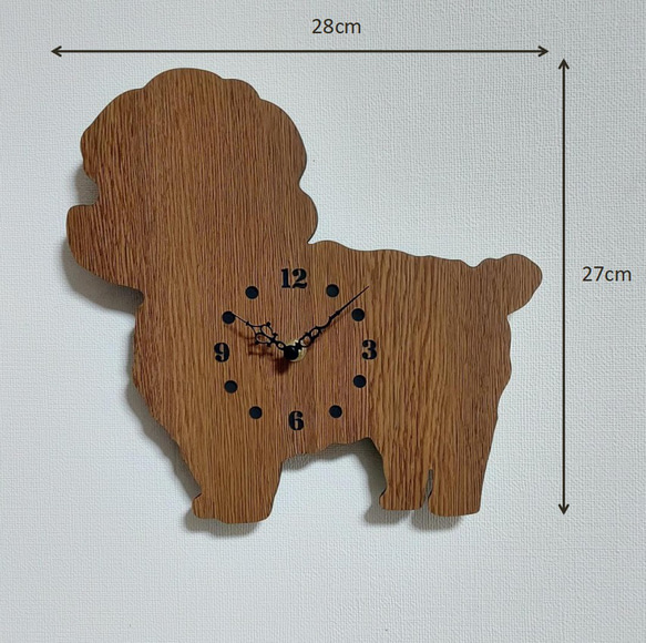 トイプードル②　茶色木目調　壁掛け時計　静音時計 4枚目の画像
