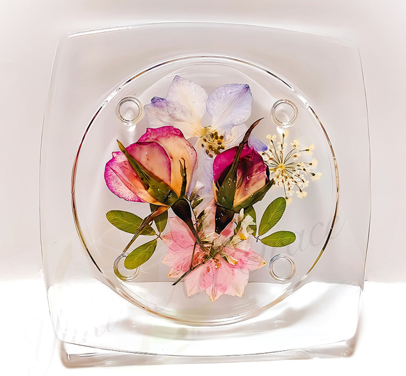 【再販】ハーバリウムコースター(薔薇）＆ハーバリウム箸置き（薔薇）セット 1枚目の画像