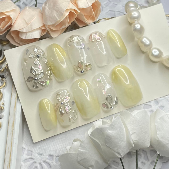 サイズオーダー♡ パステルフラワーシェルネイルチップ イエロー order 