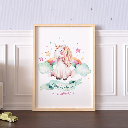 キッズポスター ユニコーン レインボー 水彩ファンタジー 可愛い