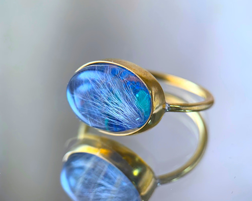 ペリドットインブルーカルサイト×ルチルクォーツ ダブレット ストーン リング59 ペリドットインブルーカルサイト×ルチルクォーツ ダブレット ストーン