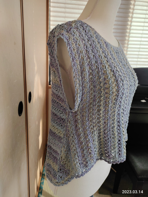 【期間限定出品】サマーニット　半袖　袖なし　レディース　トップス　春夏　手編み 　母の日 2枚目の画像