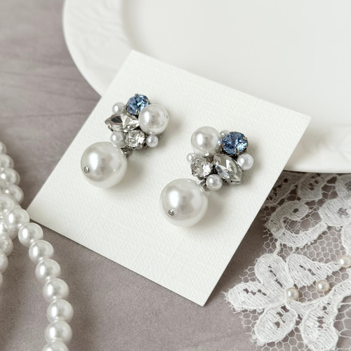 サムシングブルー ビジュー パール ピアス イヤリング ［ 結婚式
