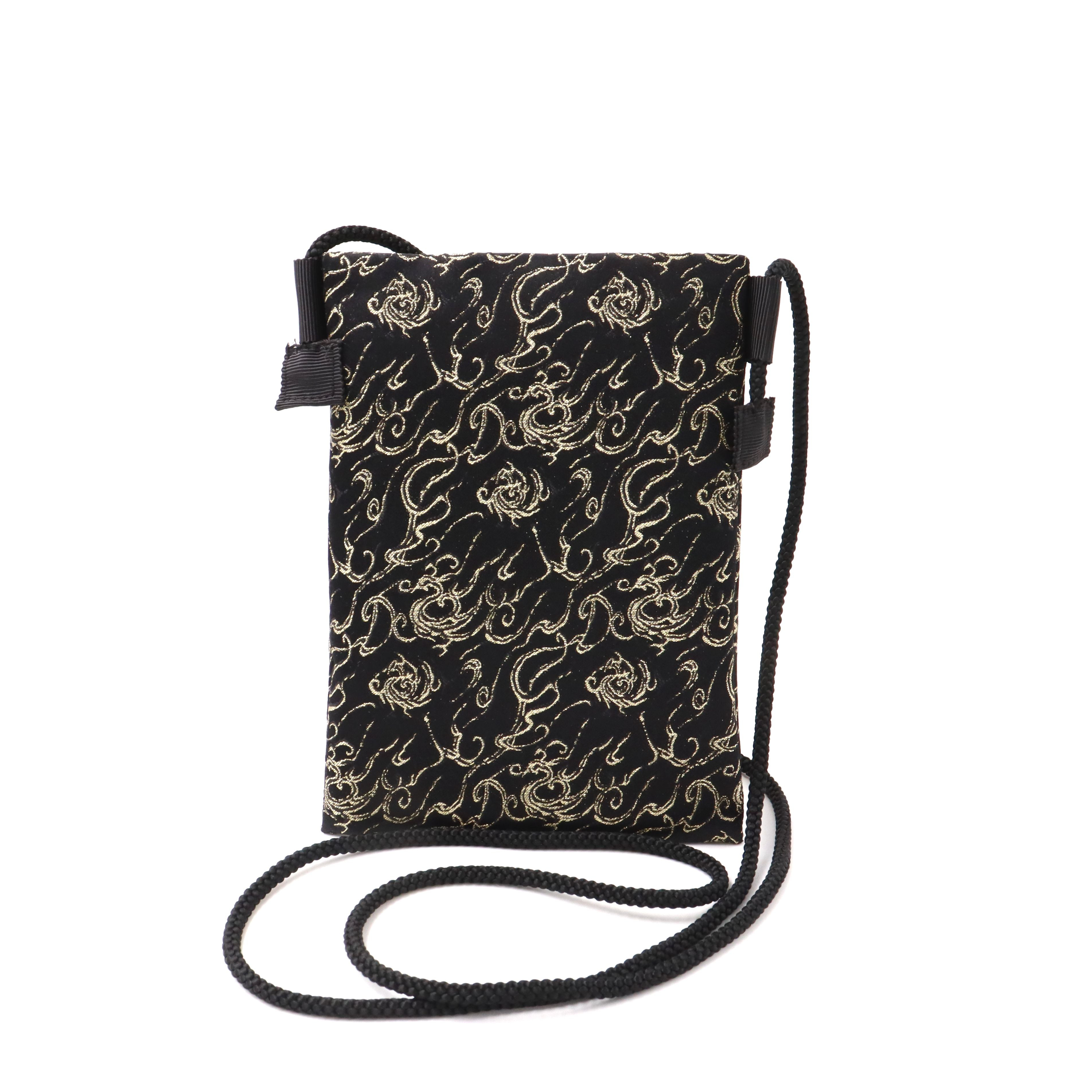 新柄　京の錦織　光峯錦織工房　古代の紋様を楽しむ　フェニックス　黒金　スマホショルダー