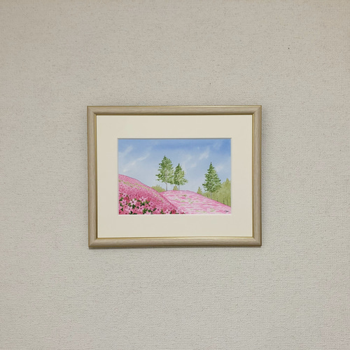 透明水彩画 水彩画 「コスモスの小径」額縁付 F4サイズ 原画 透明水彩画 水彩画 「コスモスの小径」額縁付 F4サイズ 原画