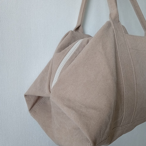 ☆ヴィンテージ加工帆布☆のキャラメルボストンバッグ 【ベージュLL