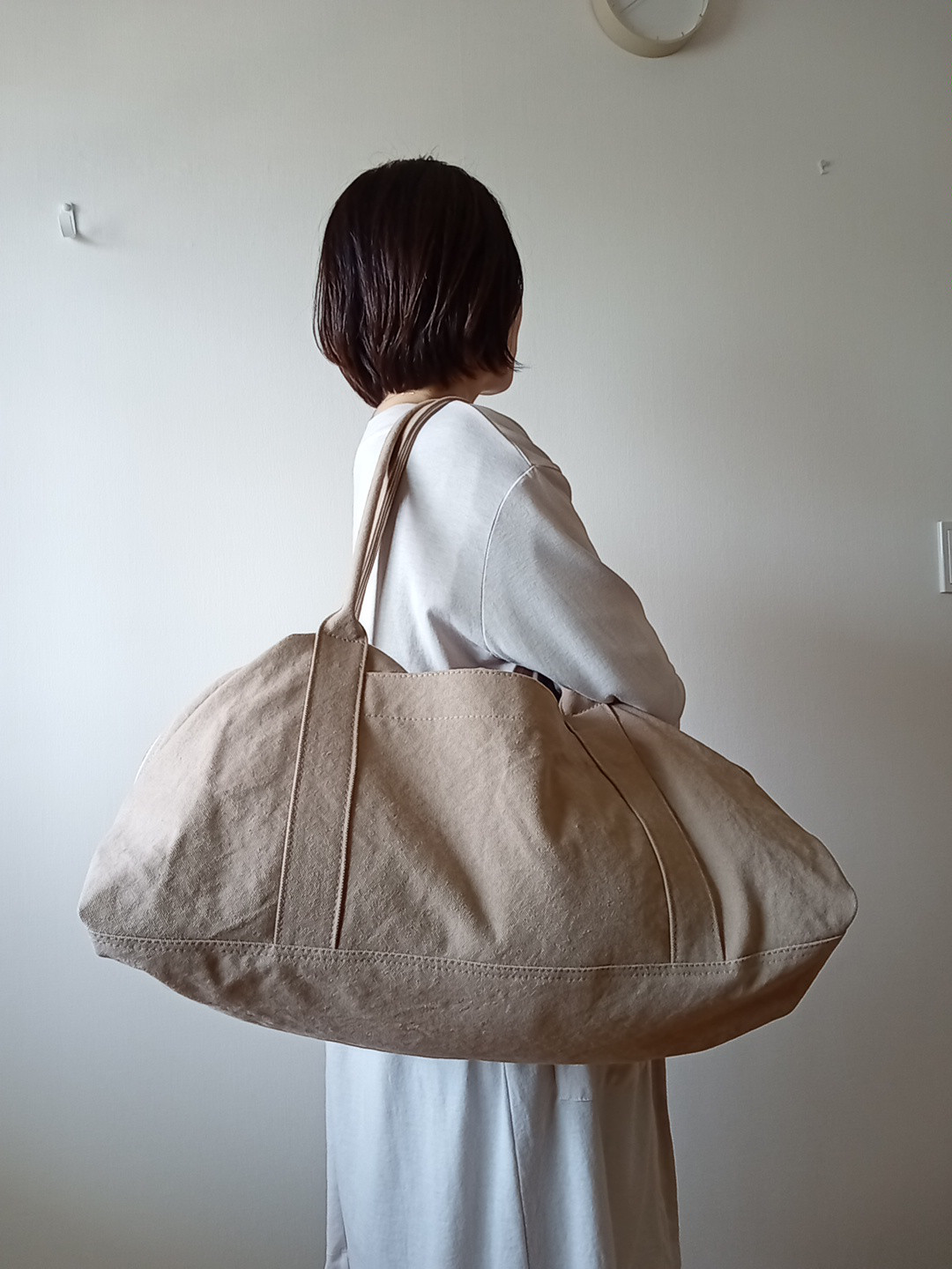 ☆ヴィンテージ加工帆布☆のキャラメルボストンバッグ　【ベージュＬL】