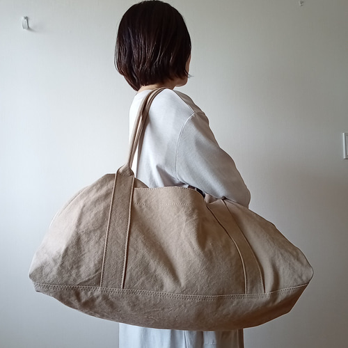 ☆ヴィンテージ加工帆布☆のキャラメルボストンバッグ 【ベージュLL