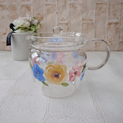 水彩画調のお花のガラスポットとカップ＆ソーサー セット 4枚目の画像