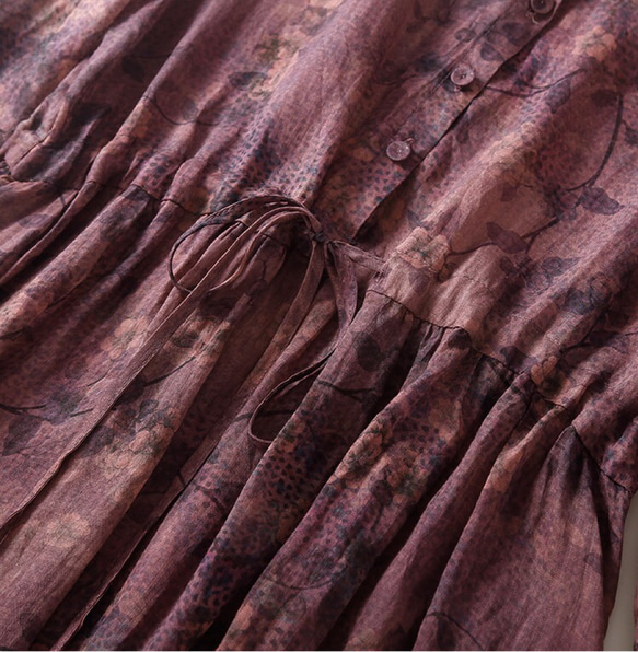夏のワンピース、綿麻ワンピース、綿麻ロング丈スカート、コットンリネンワンピース 2枚目の画像