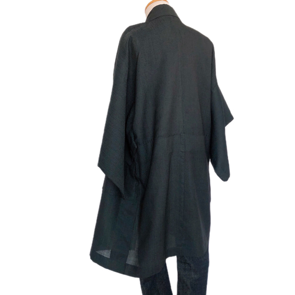 着物リメイク 男性 着物袖 薄手作務衣コート 紺色 グレー 無地 和装 着物コート ガウンコート 和装コート N5409 7枚目の画像