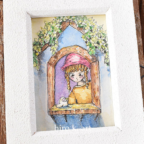 水彩画の小人 (フレーム付き) 八木保次「人物像」水彩画・5号 絵画買取・販売の小竹美術