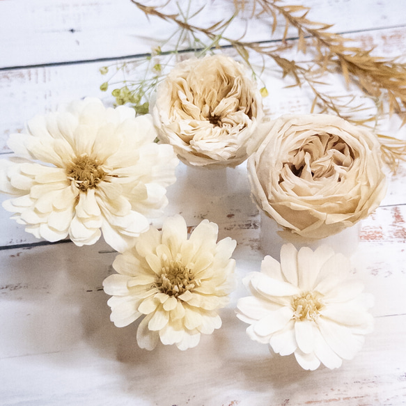 [送料無料]プリザの花箱✿Sweet Cream 花材セット 詰め合わせ プリザーブドフラワー ドライフラワー 4枚目の画像