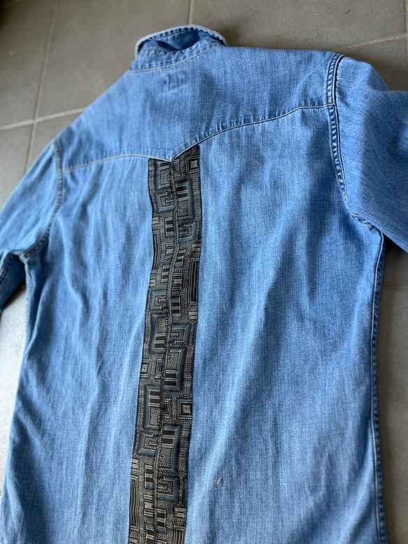 1点もの　村山大島パッチワーク　USEDリーバイスデニムシャツ　　着物リメイク 11枚目の画像