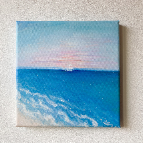朝焼けの海アクリル画