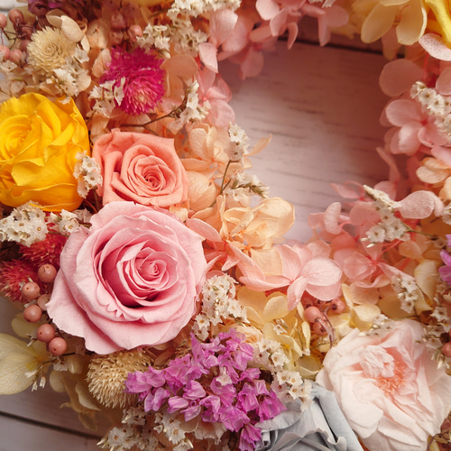 千日紅とスターチスの春待ちリース* * *ラッピング無料 ナチュラル プレゼント 千日紅とスターチスの春待ちリース* * *ラッピング無料 ナチュラル