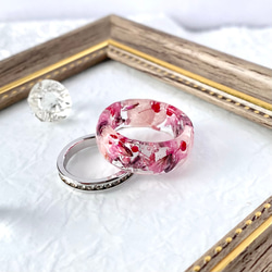 ハンドメイド☆レジン リング 指輪♡ブルー系 ドライフラワー 14号