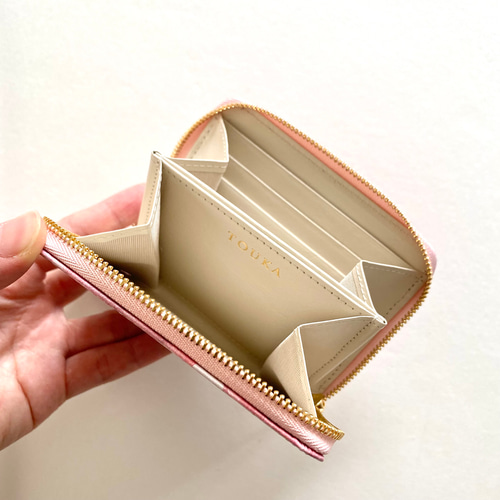 チューリップ柄』押し花レザーミニ財布【10日以内に発送