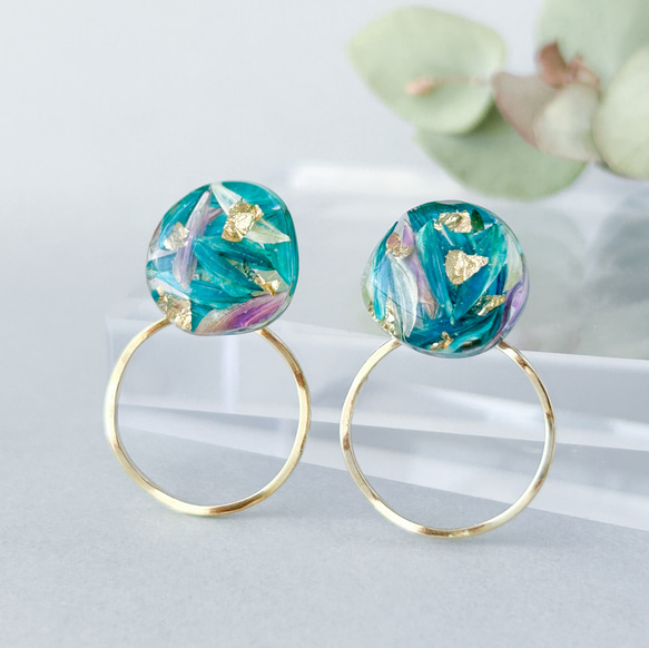 薔薇ビジュー♡リトルウッズ 雫 ボタニカルレジン ピアス