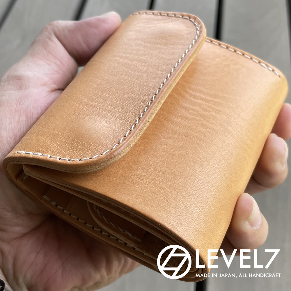 【即納】コンパクトミニウォレット イタリアン 伝統のバケッタレザー×ナチュラル ヌメ革 日本製ハンドメイド 財布