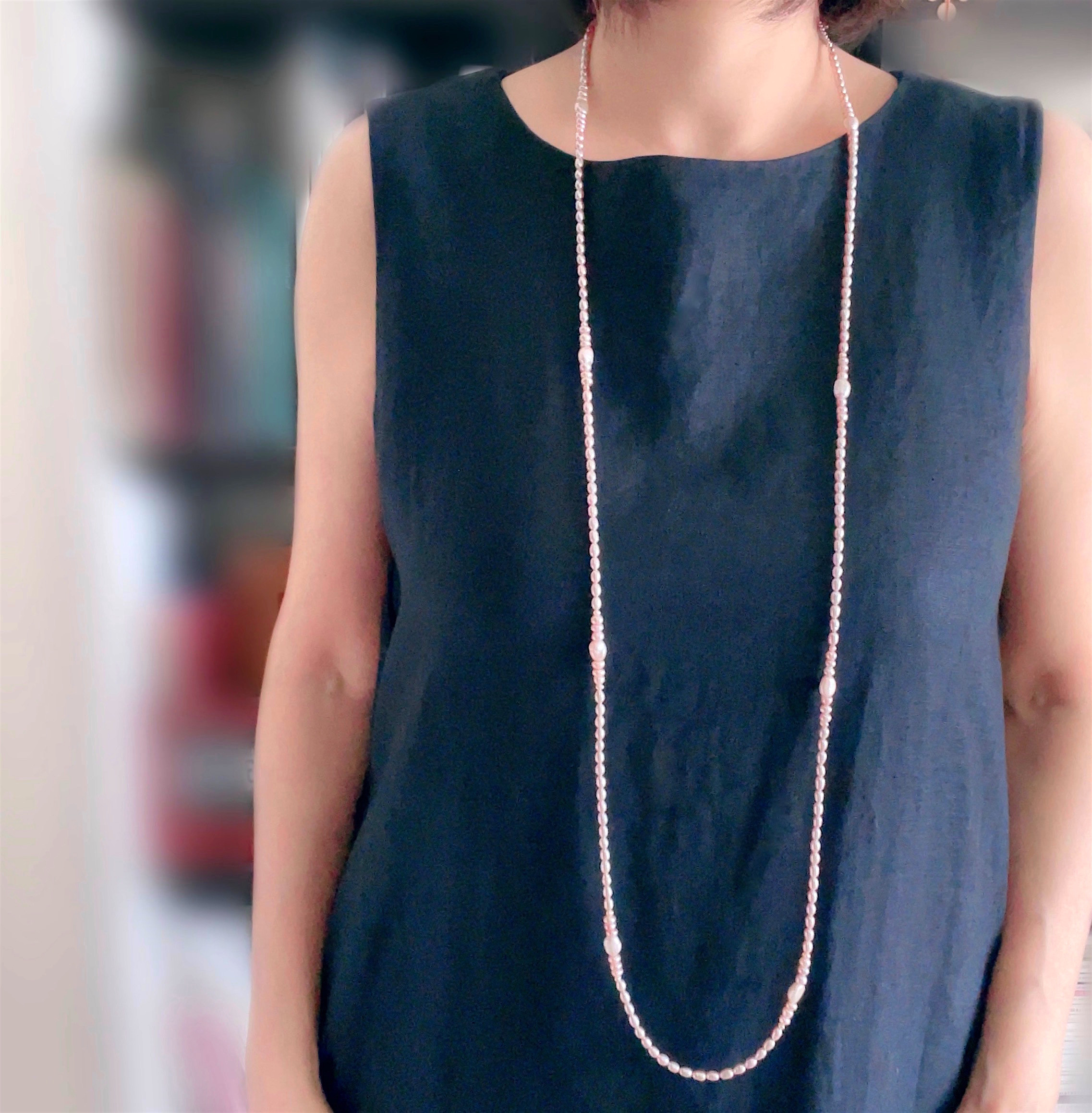 Outlet 超ロング ライトパープル ４種の淡水パールのネックレス (121cm)