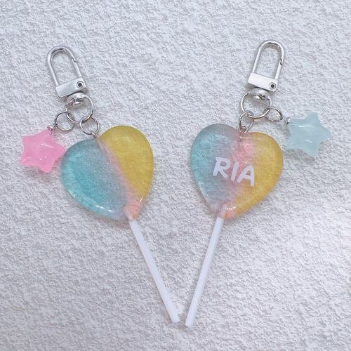 名前入り》キーホルダー キャンディ ユニコーンカラー キーリング 子供  