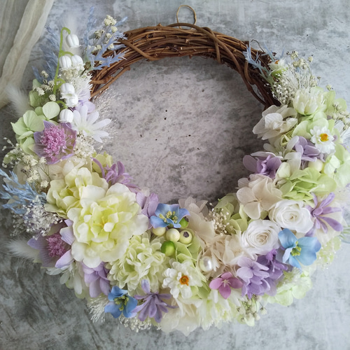 ◇初夏のリース◇ハーフリース◇プレゼント ナチュラルリース＊初夏の草花 リース Fleurette. 通販 2245137