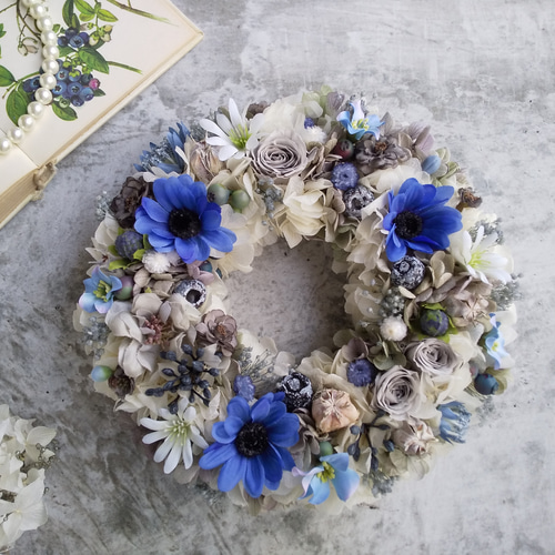 ホワイトフラワーリース(35cm) | 【公式】Michika Flower Design