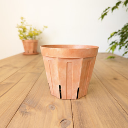 【リメイク鉢】スリット鉢4号　テラコッタ風リメイク　シャビーオレンジ　植木鉢　プランター 1枚目の画像