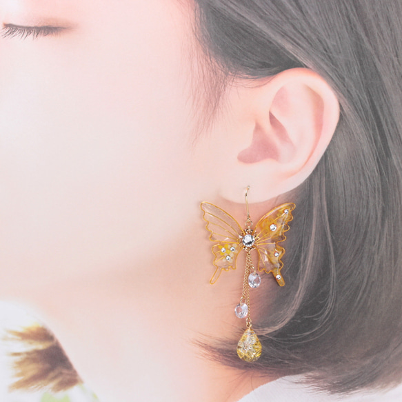 胡蝶~Yellow Flower~(c24) ピアス/イヤリング/ノンホールピアス/樹脂ピアス 3枚目の画像