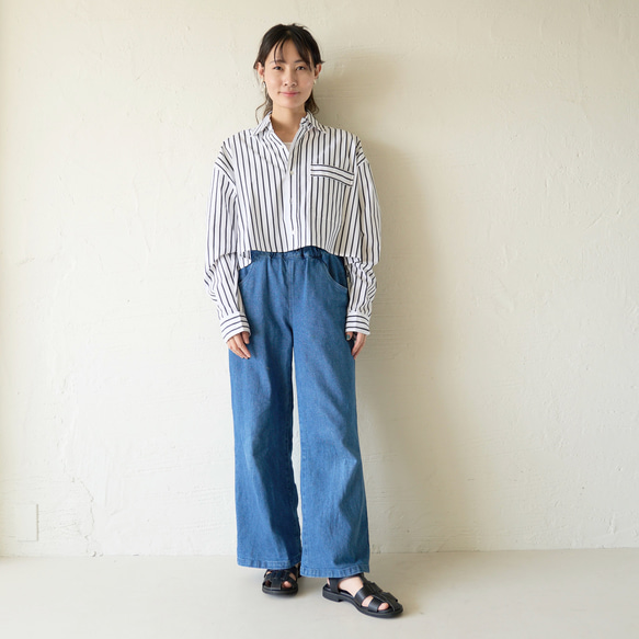 Morino Gakko 夏季短條紋襯衫 [白色 x 炭灰色] 5 月 15 日左右發貨 遮陽 UV 罩 第17張的照片