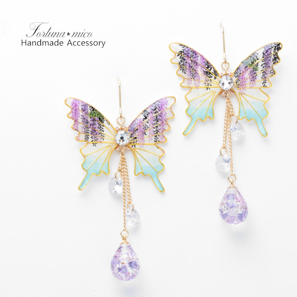 胡蝶~Wisteria~(c34) ピアス/イヤリング/ノンホールピアス/樹脂ピアス 1枚目の画像