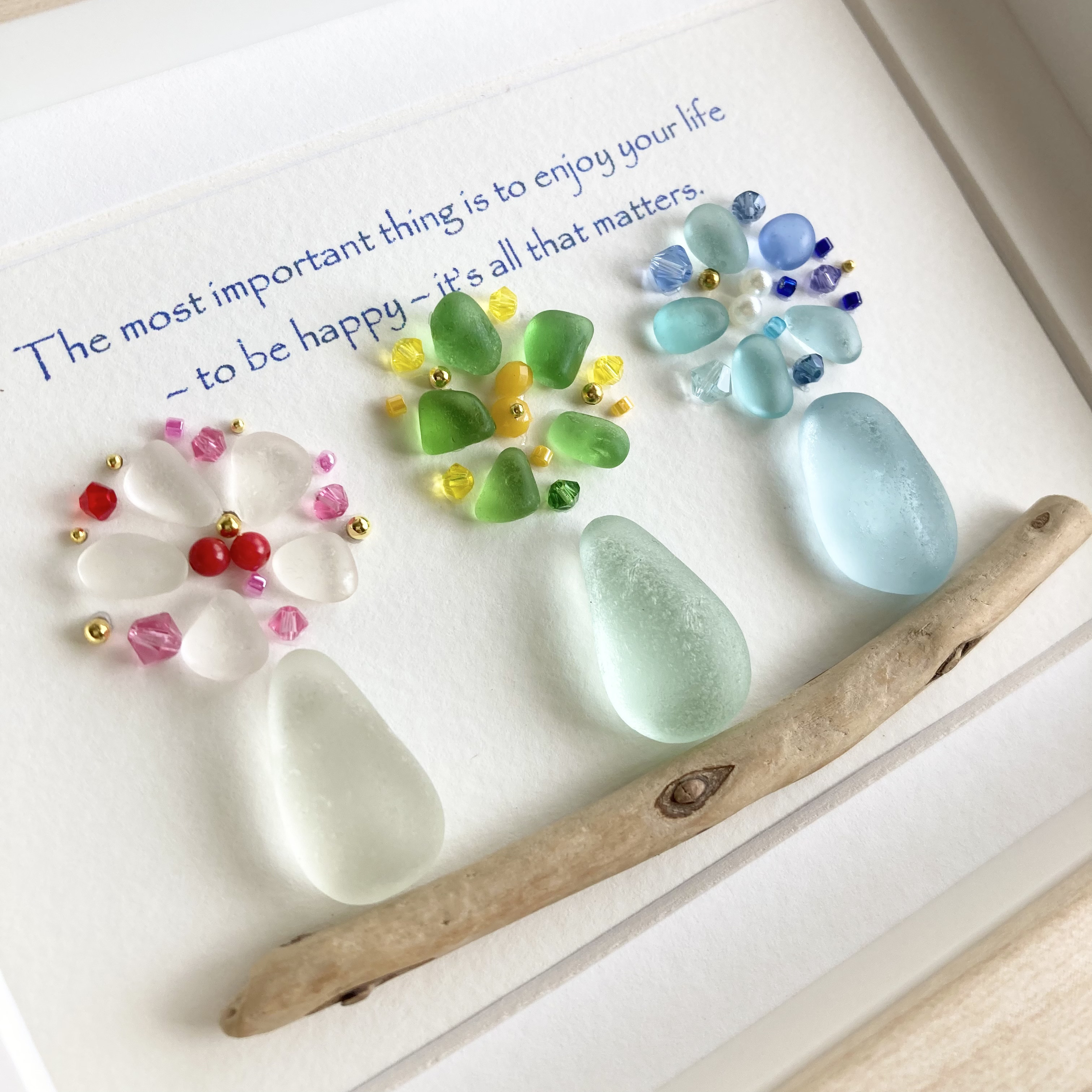 三色の花・シーグラスアート その他置物 青い小鳥 通販｜Creema