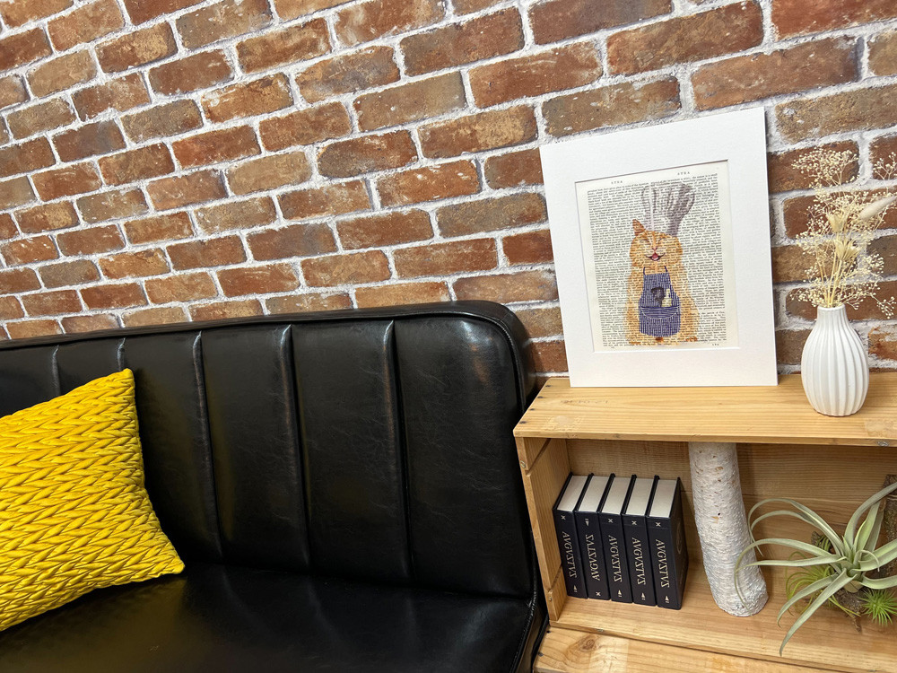 1800年代の英国古書一点ものデザインアート  クッキングキャット