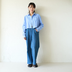 ﾓﾘﾉｶﾞｯｺｳ 夏の羽織りにショート丈ストライプシャツ (白×ライトブルー) クロップ丈シャツ 18枚目の画像